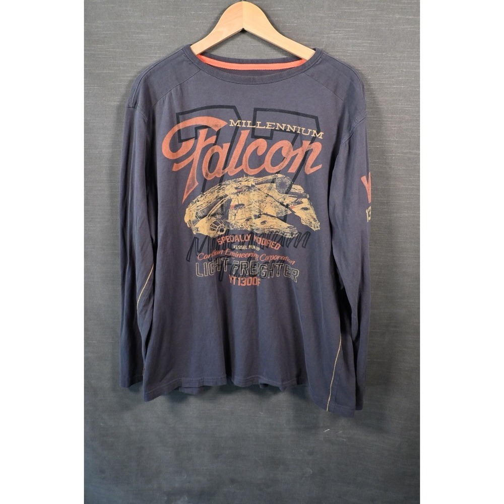 Disney Star‎ Wars Millennium Falcon Mens XL Long Sleeve Graphic T-Shirt Gray